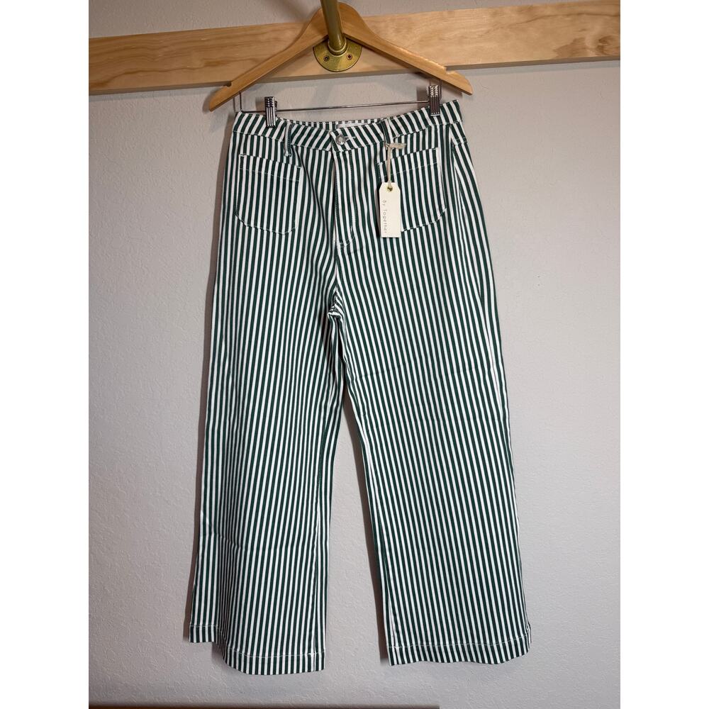 Women's By Together Dark Green Striped Wide‎ Leg Pant Size Large NEW